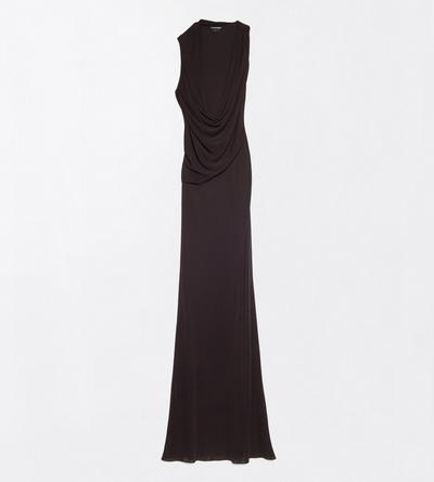 TOM FORD VISCOSE ESPRESSO CREPE JERSEY ASYMMETRIC DRAPED EVENING DRESS