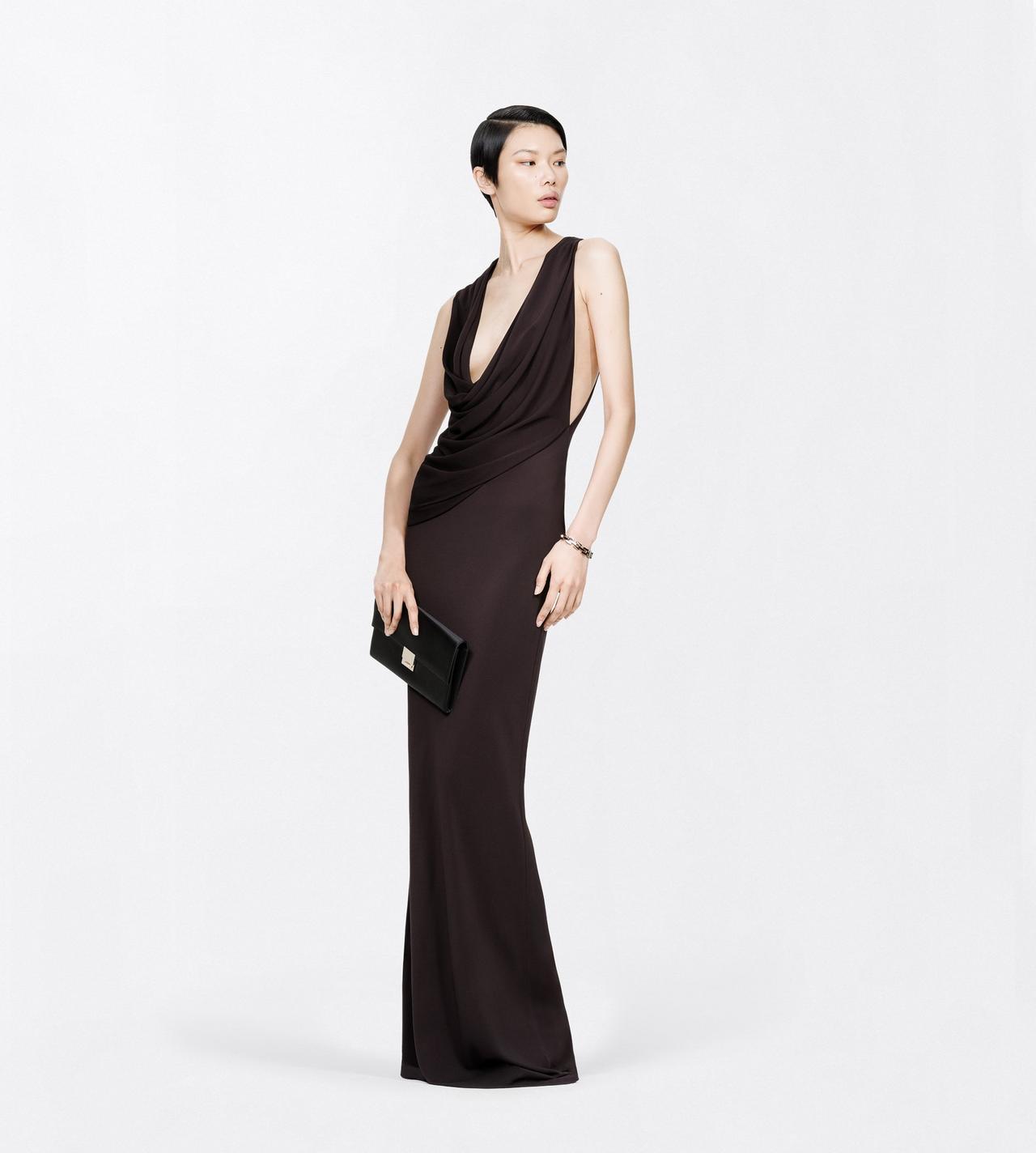 TOM FORD VISCOSE ESPRESSO CREPE JERSEY ASYMMETRIC DRAPED EVENING DRESS