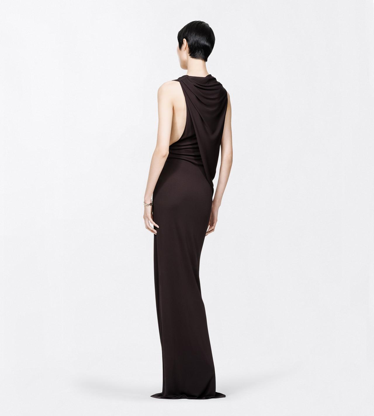 TOM FORD VISCOSE ESPRESSO CREPE JERSEY ASYMMETRIC DRAPED EVENING DRESS