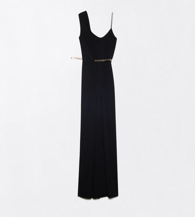 TOM FORD VISCOSE BLACK CREPE JERSEY ASYMMETRIC DRAPED EVENING DRESS