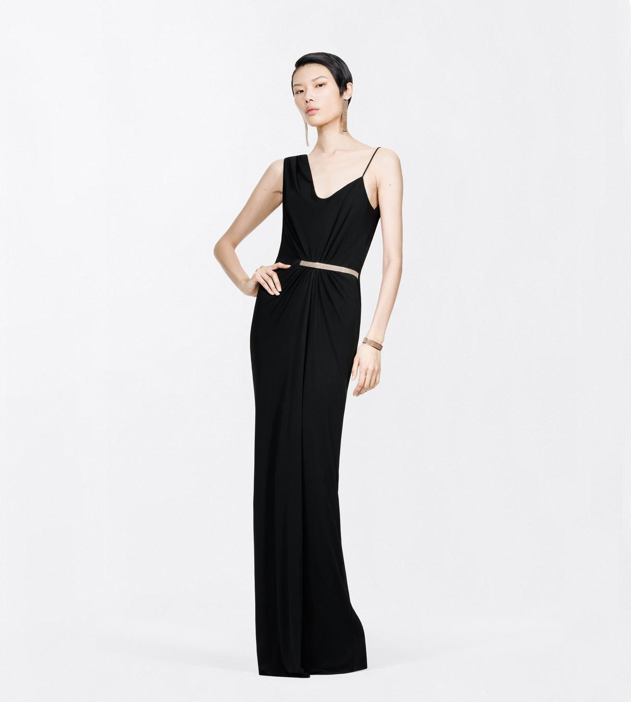TOM FORD VISCOSE BLACK CREPE JERSEY ASYMMETRIC DRAPED EVENING DRESS