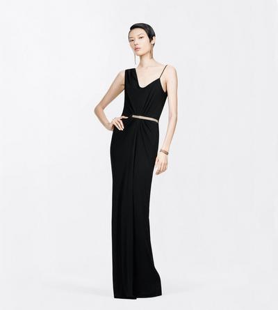 TOM FORD VISCOSE BLACK CREPE JERSEY ASYMMETRIC DRAPED EVENING DRESS