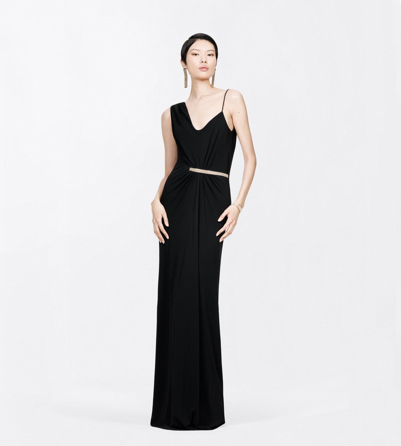 TOM FORD VISCOSE BLACK CREPE JERSEY ASYMMETRIC DRAPED EVENING DRESS