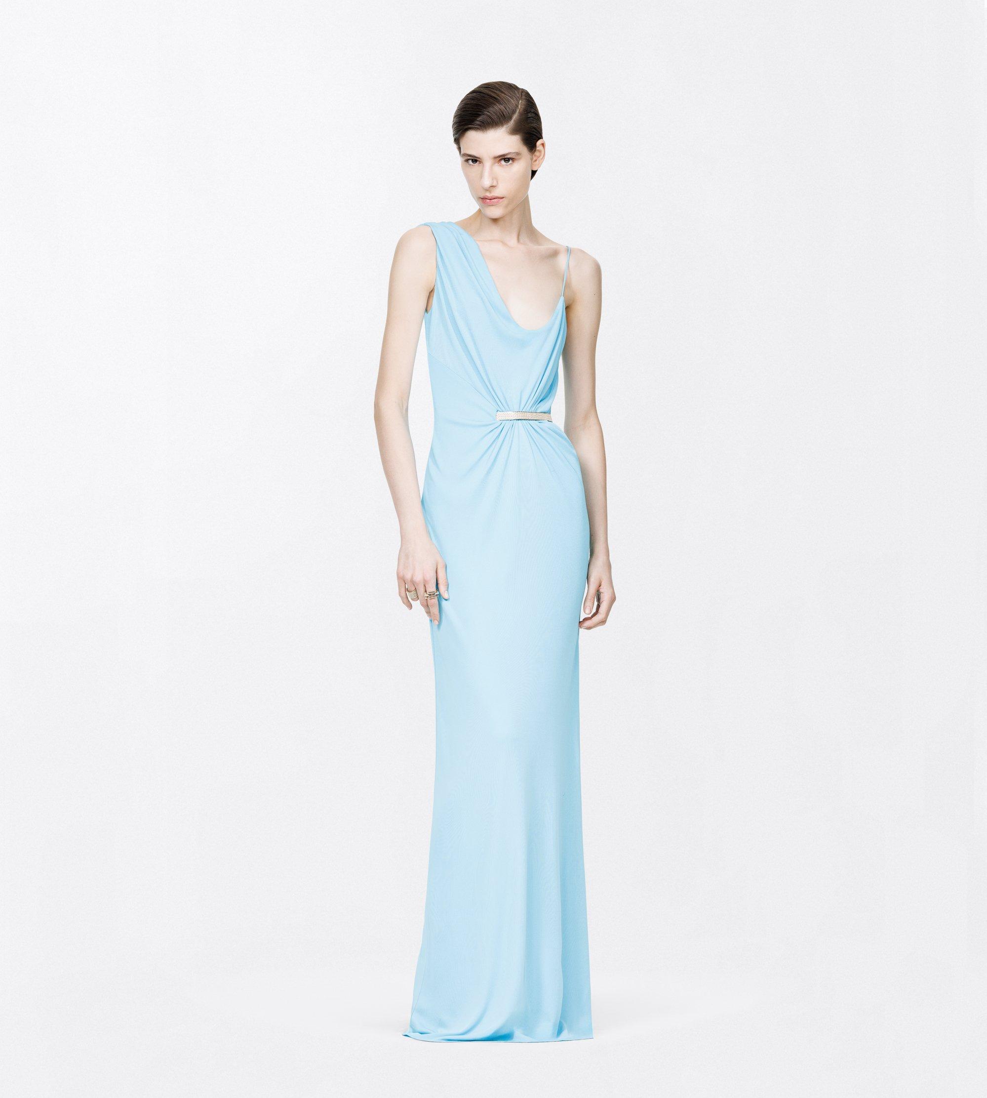 CREPE JERSEY ASYMMETRIC DRAPED EVENING DRESS