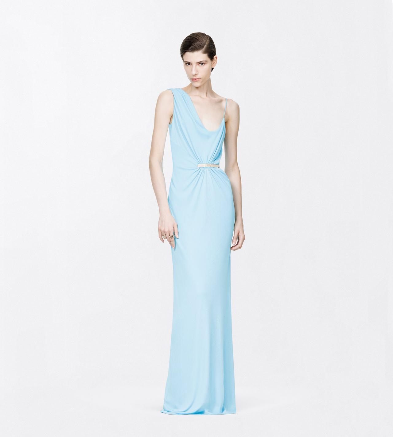 TOM FORD VISCOSE AQUA BLUE CREPE JERSEY ASYMMETRIC DRAPED EVENING DRESS