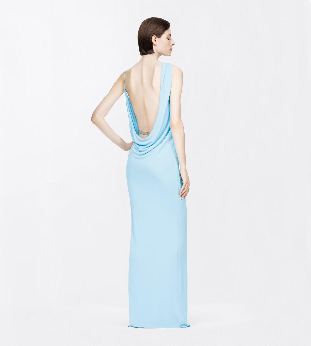 TOM FORD VISCOSE AQUA BLUE CREPE JERSEY ASYMMETRIC DRAPED EVENING DRESS
