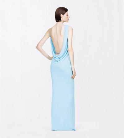 TOM FORD VISCOSE AQUA BLUE CREPE JERSEY ASYMMETRIC DRAPED EVENING DRESS