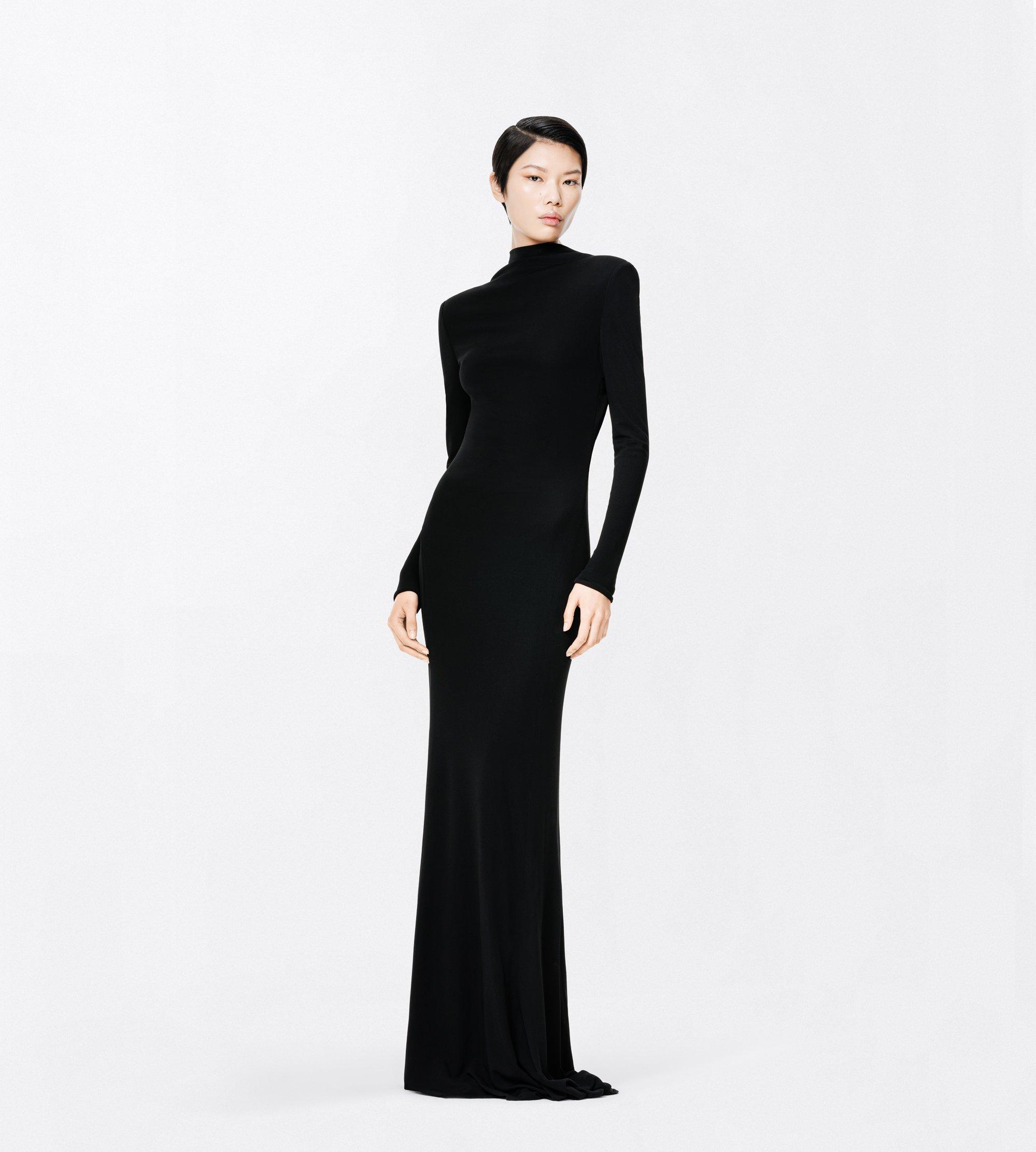 CREPE JERSEY LONG SLEEVE EVENING DRESS WITH CUT-OUT