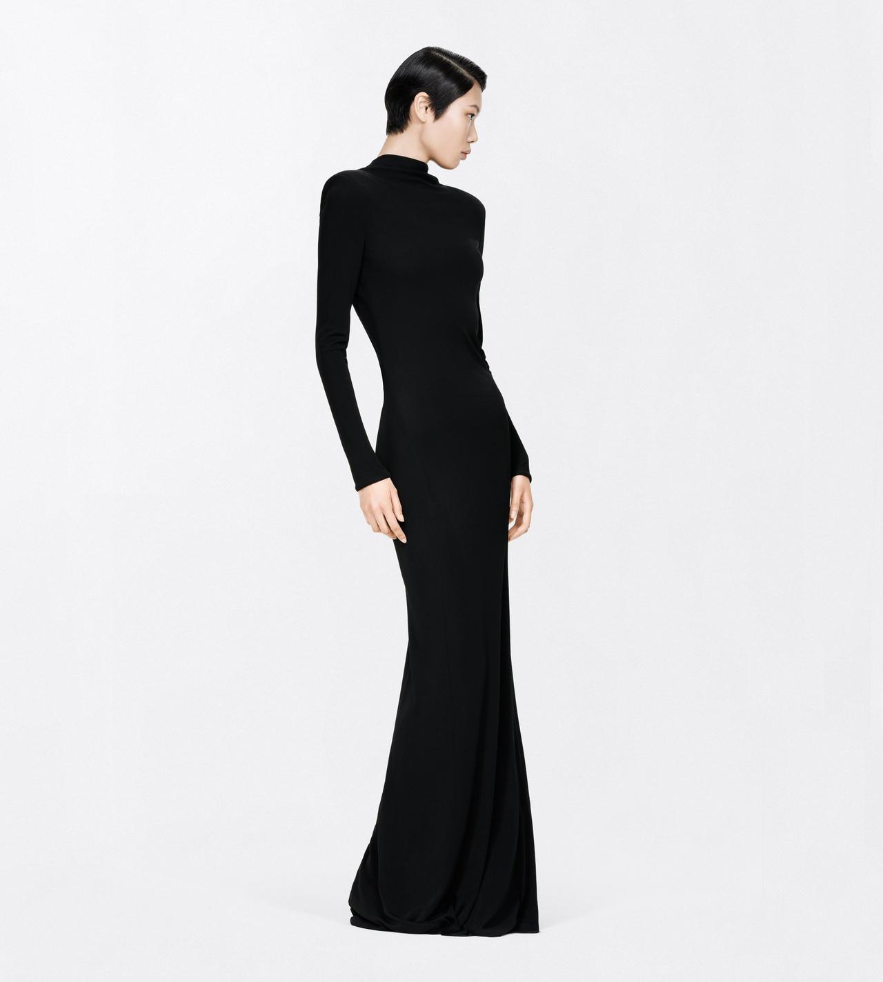 TOM FORD VISCOSE BLACK CREPE JERSEY LONG SLEEVE EVENING DRESS WITH CUT-OUT