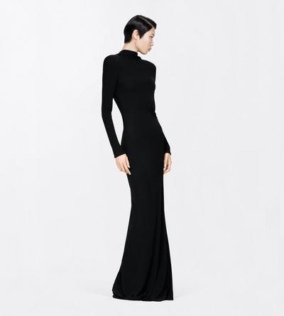 TOM FORD VISCOSE BLACK CREPE JERSEY LONG SLEEVE EVENING DRESS WITH CUT-OUT