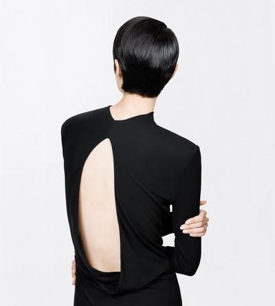 TOM FORD VISCOSE BLACK CREPE JERSEY LONG SLEEVE EVENING DRESS WITH CUT-OUT