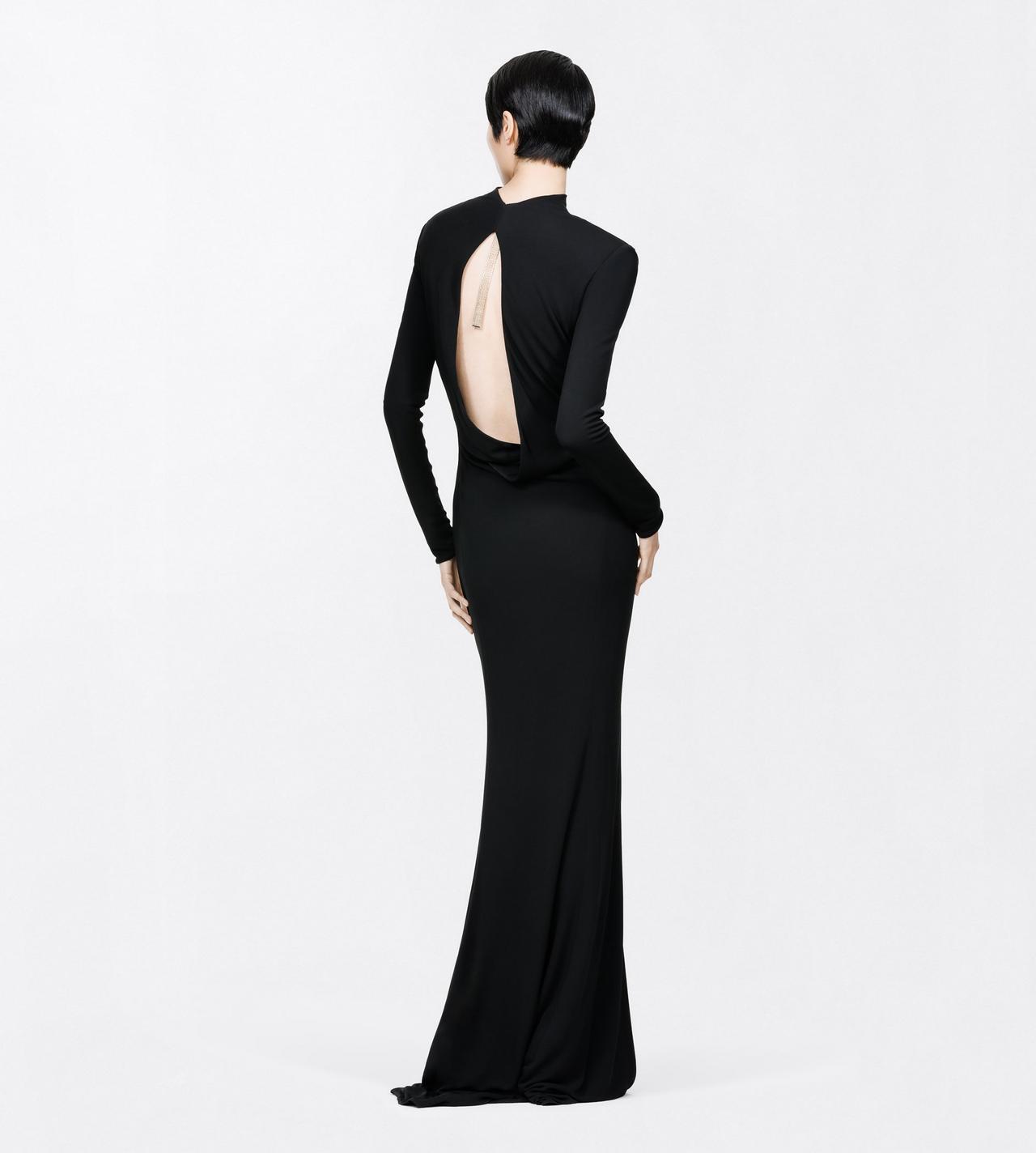TOM FORD VISCOSE BLACK CREPE JERSEY LONG SLEEVE EVENING DRESS WITH CUT-OUT
