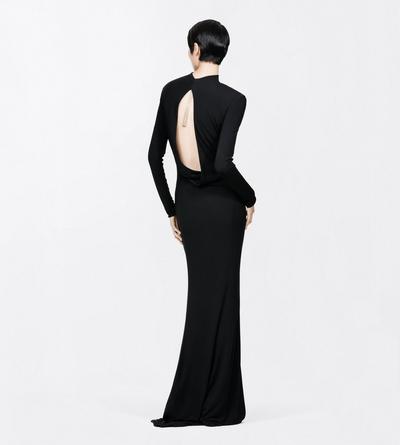 TOM FORD VISCOSE BLACK CREPE JERSEY LONG SLEEVE EVENING DRESS WITH CUT-OUT