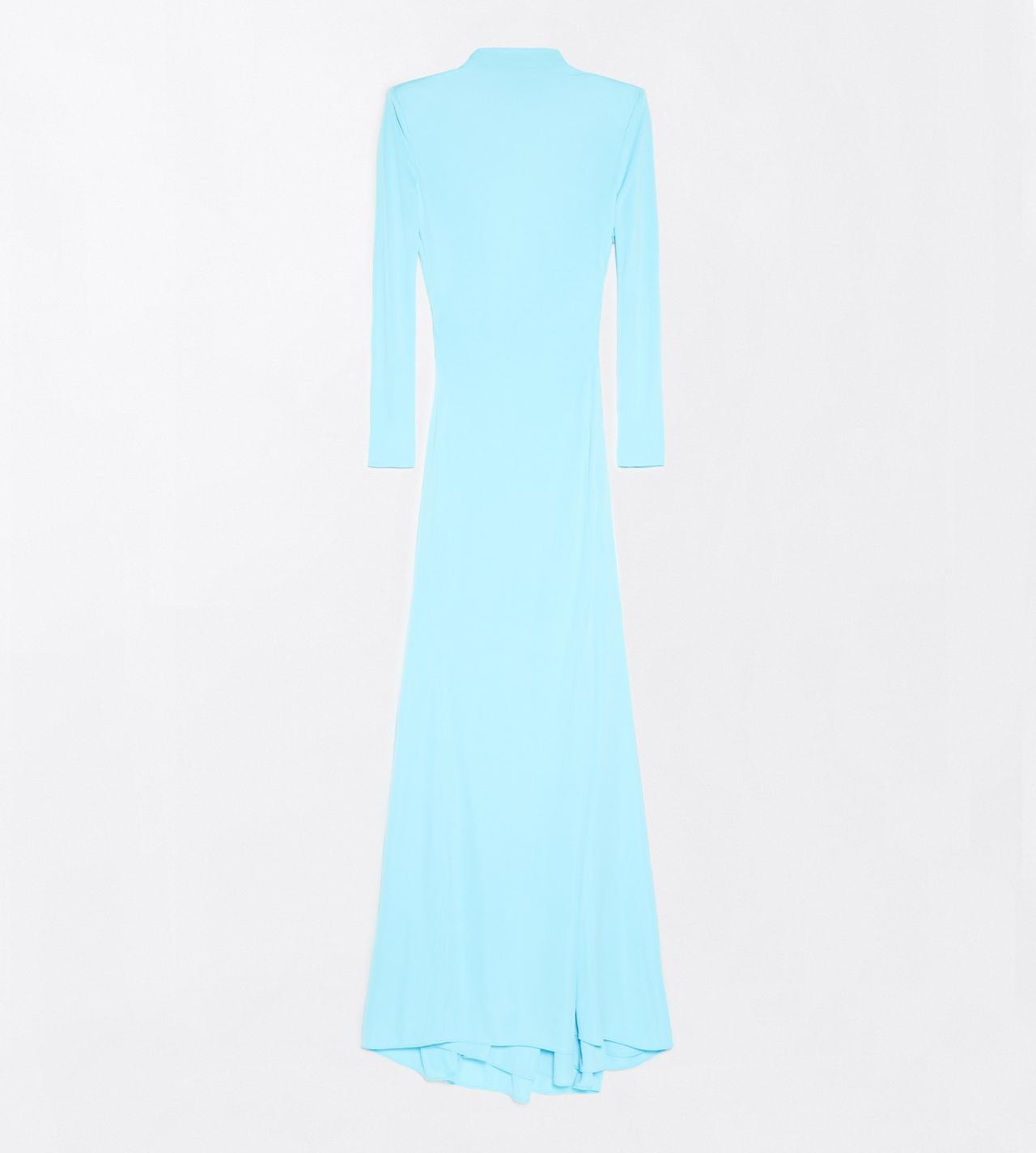 TOM FORD VISCOSE AQUA BLUE CREPE JERSEY LONG SLEEVE EVENING DRESS WITH CUT-OUT