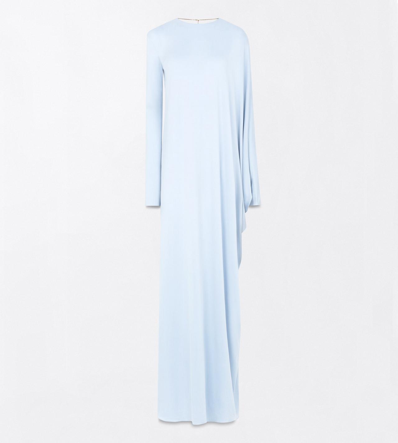 TOM FORD CUPRO ICE BLUE WASHED JERSEY ASYMMETRIC EVENING DRESS WITH OPEN BACK
