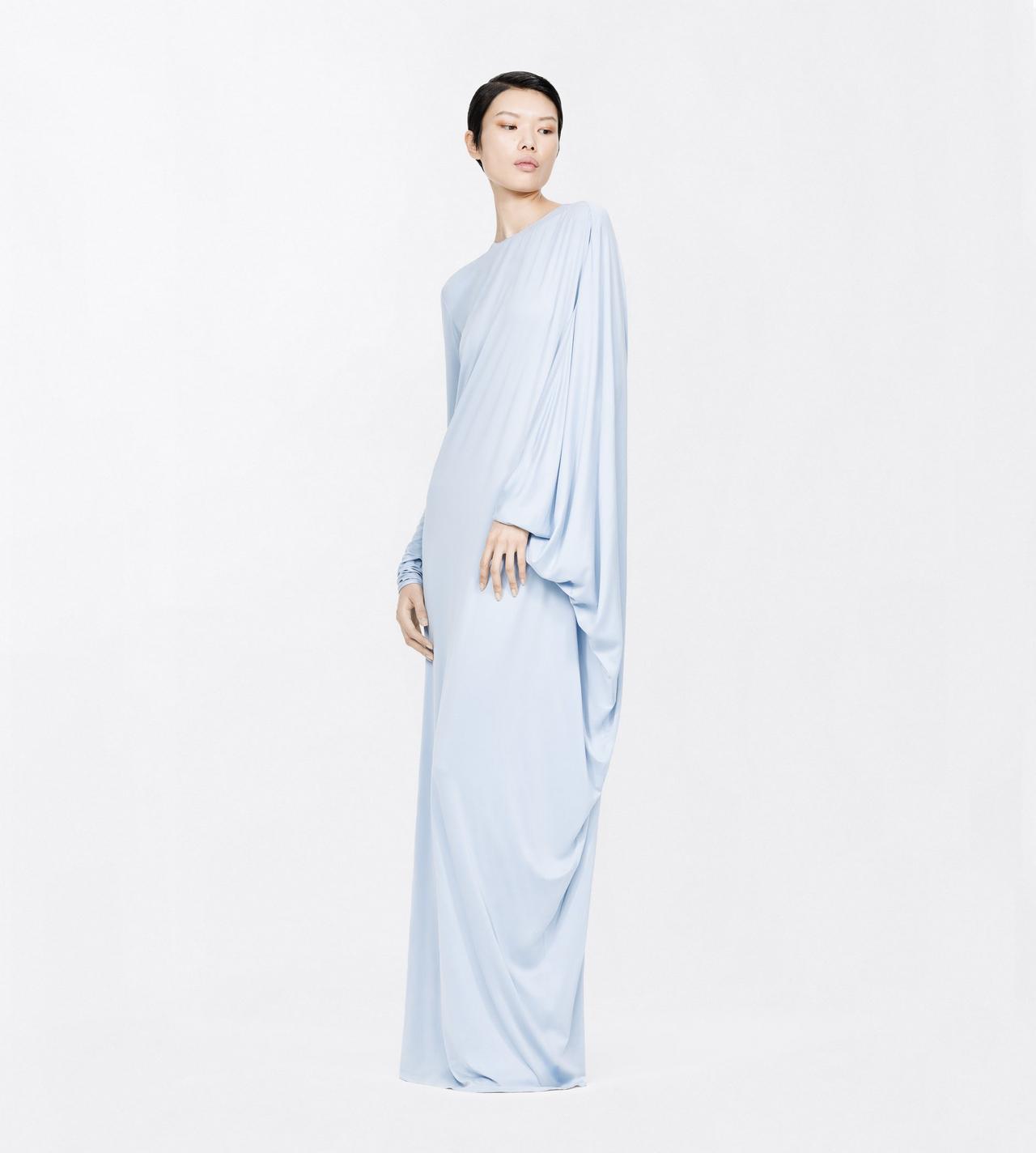 TOM FORD CUPRO ICE BLUE WASHED JERSEY ASYMMETRIC EVENING DRESS WITH OPEN BACK