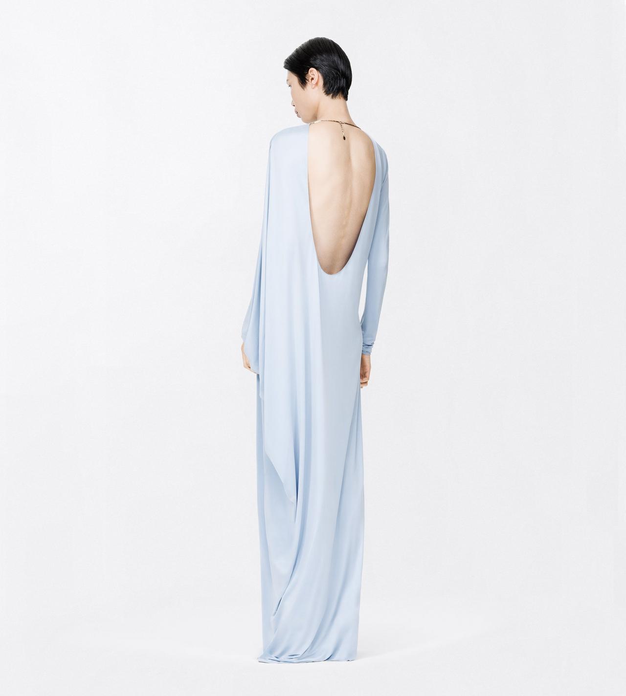 TOM FORD CUPRO ICE BLUE WASHED JERSEY ASYMMETRIC EVENING DRESS WITH OPEN BACK