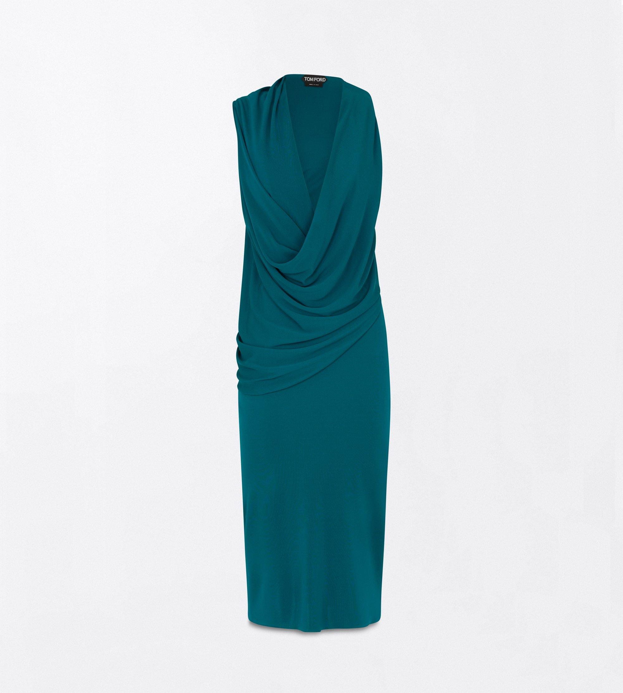 CREPE JERSEY ASYMMETRIC DRAPED COCKTAIL DRESS