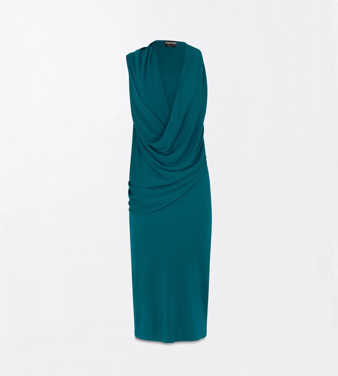 TOM FORD VISCOSE TEAL CREPE JERSEY ASYMMETRIC DRAPED COCKTAIL DRESS