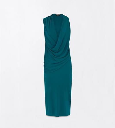 CREPE JERSEY ASYMMETRIC DRAPED COCKTAIL DRESS