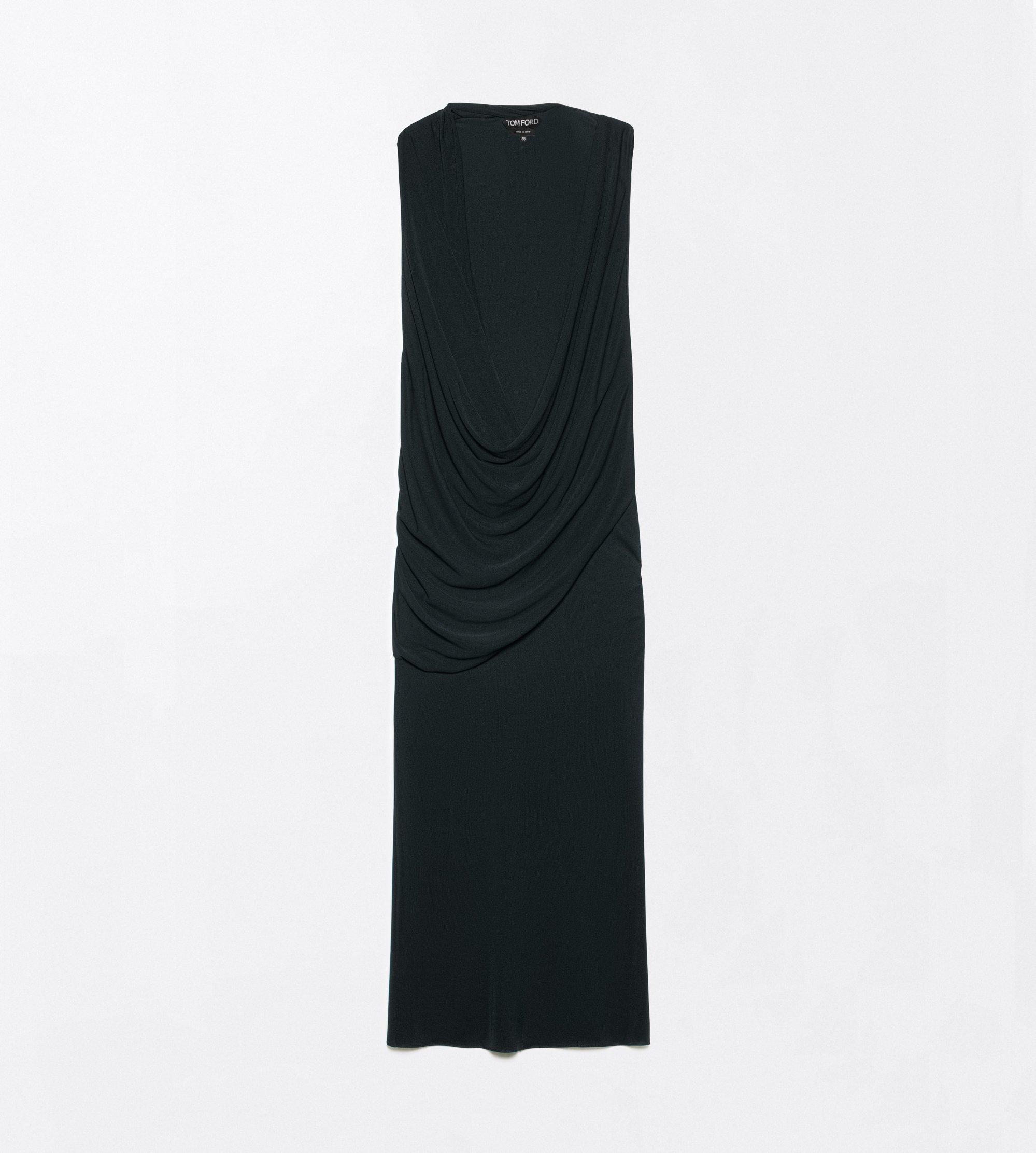 CREPE JERSEY ASYMMETRIC DRAPED COCKTAIL DRESS