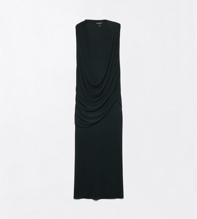 CREPE JERSEY ASYMMETRIC DRAPED COCKTAIL DRESS