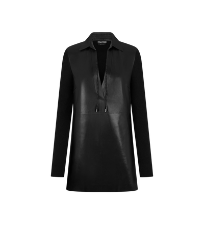 LEATHER AND WOOL BLEND KNIT POLO MINI DRESS image number 0