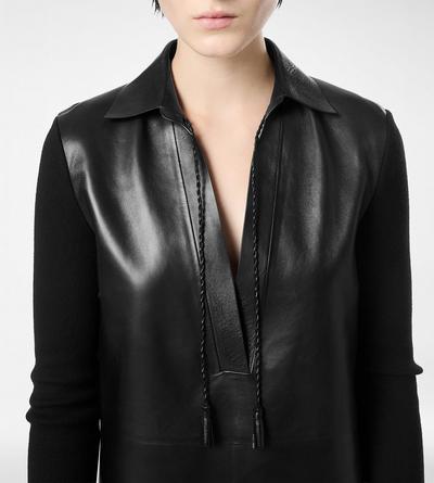 LEATHER AND WOOL BLEND KNIT POLO MINI DRESS image number 1