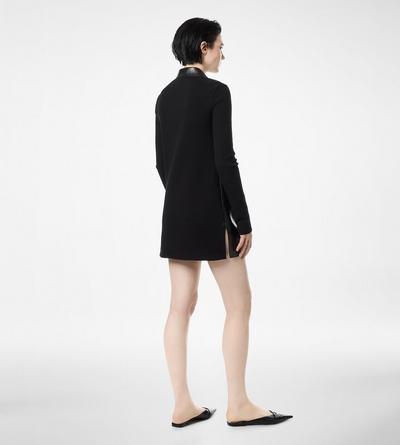 LEATHER AND WOOL BLEND KNIT POLO MINI DRESS image number 3