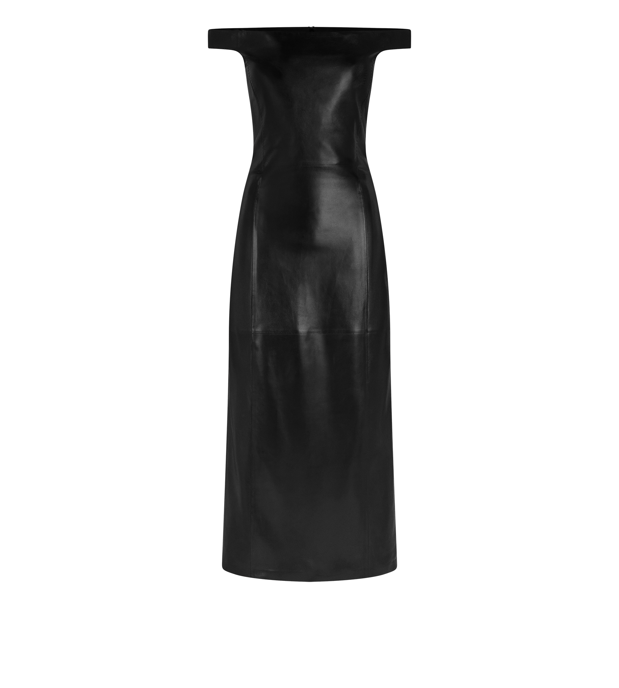 OFF THE SHOULDER SILKY GUANTERIA LEATHER DRESS