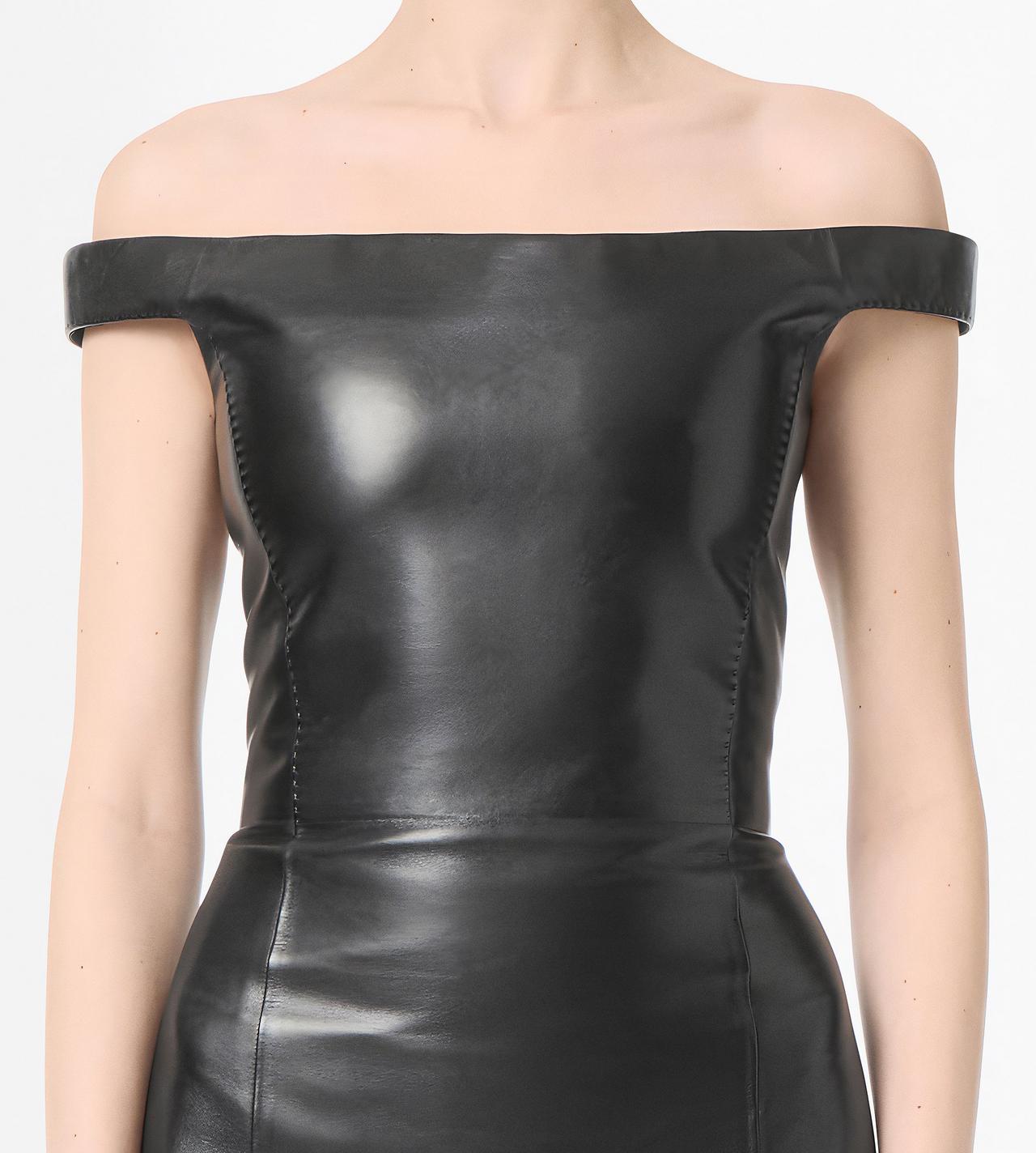 TOM FORD LEATHER BLACK OFF THE SHOULDER SILKY GUANTERIA LEATHER DRESS