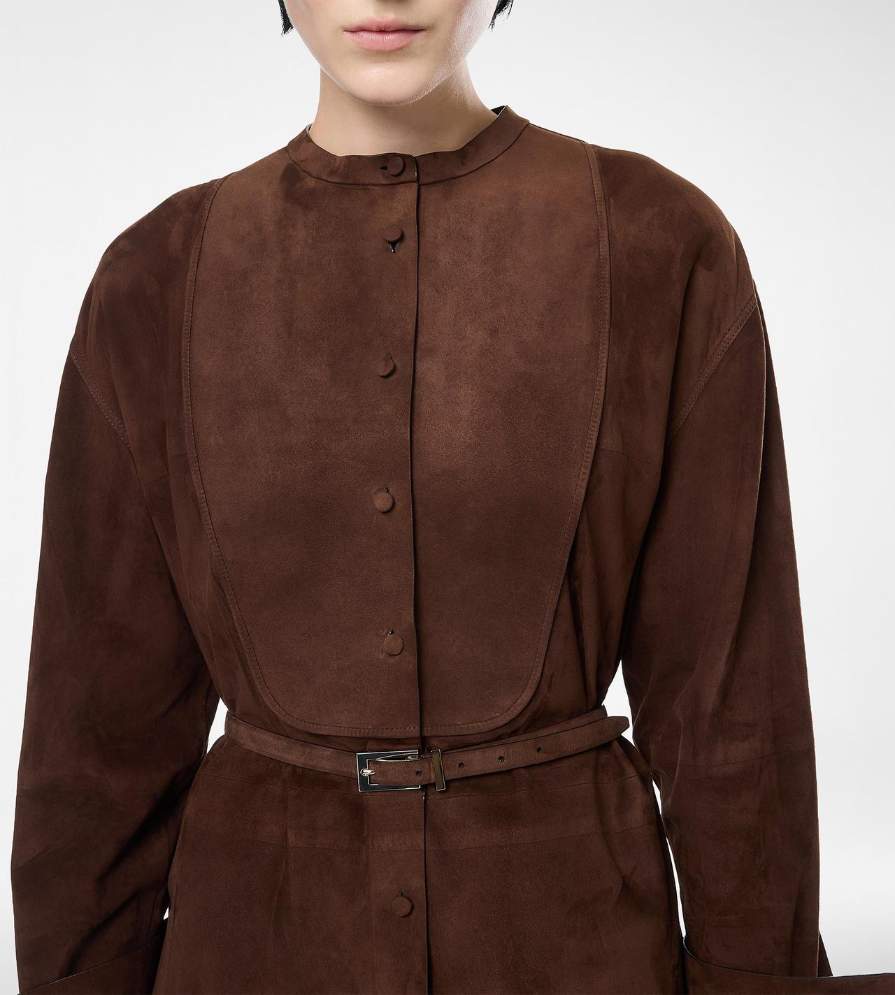 FULL GRAIN LAMB SUEDE BELTED PLASTRON MINI SHIRT DRESS image number 1