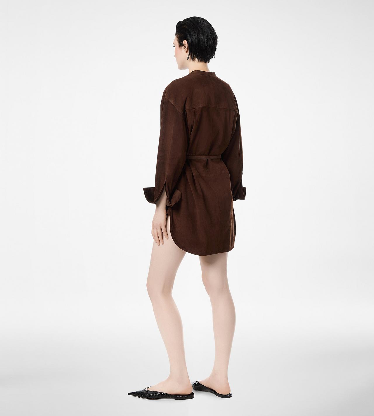 FULL GRAIN LAMB SUEDE BELTED PLASTRON MINI SHIRT DRESS image number 3