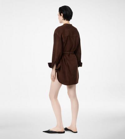 FULL GRAIN LAMB SUEDE BELTED PLASTRON MINI SHIRT DRESS image number 3