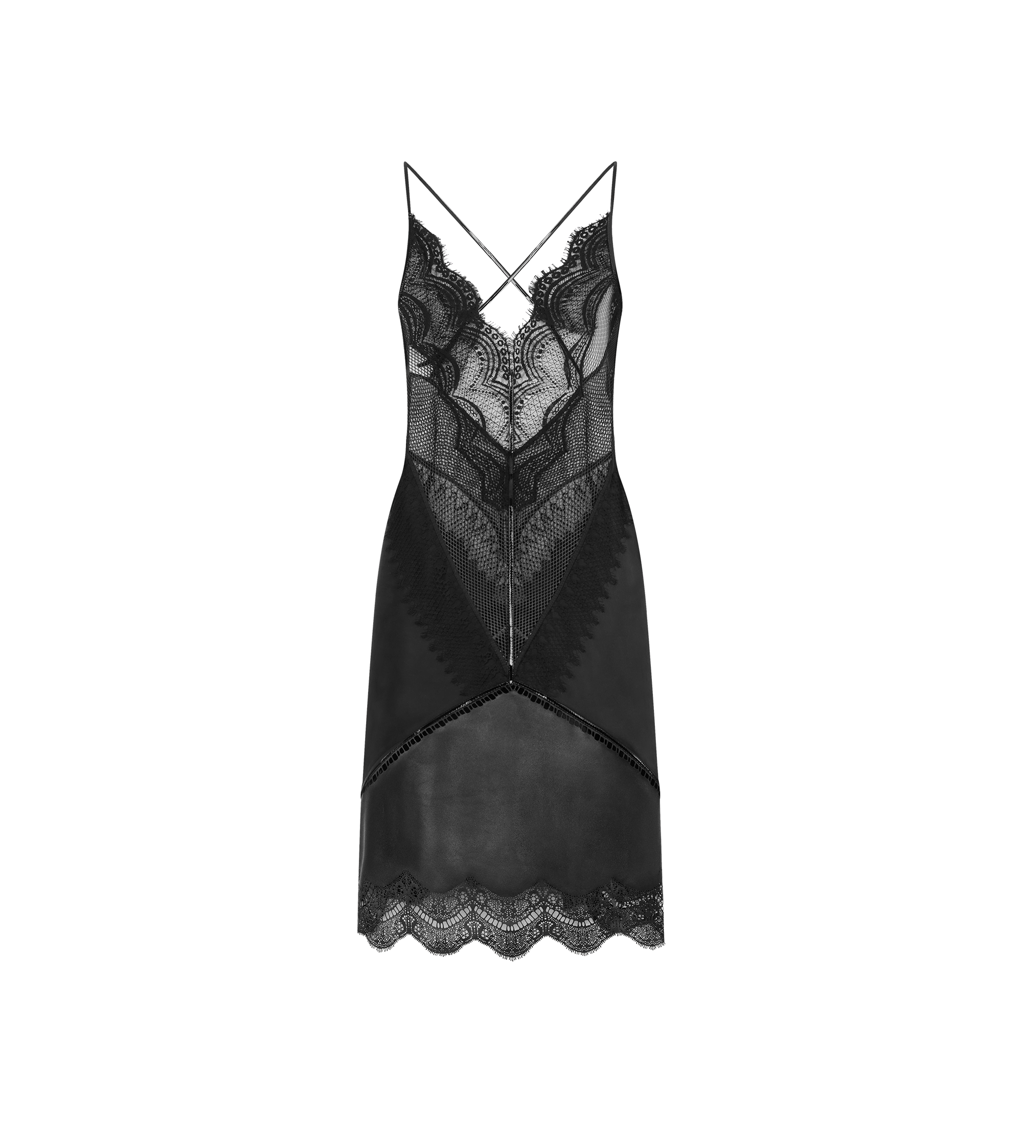 LEATHER AND LACE SLIP DRESS