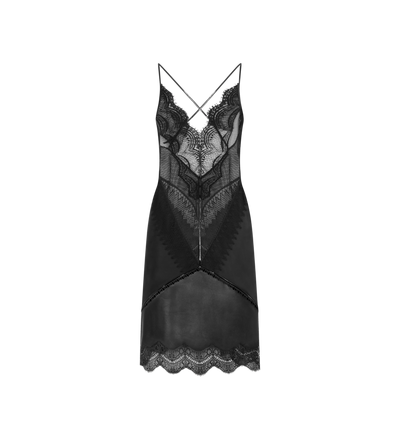 TOM FORD LEATHER BLACK LEATHER AND LACE SLIP DRESS