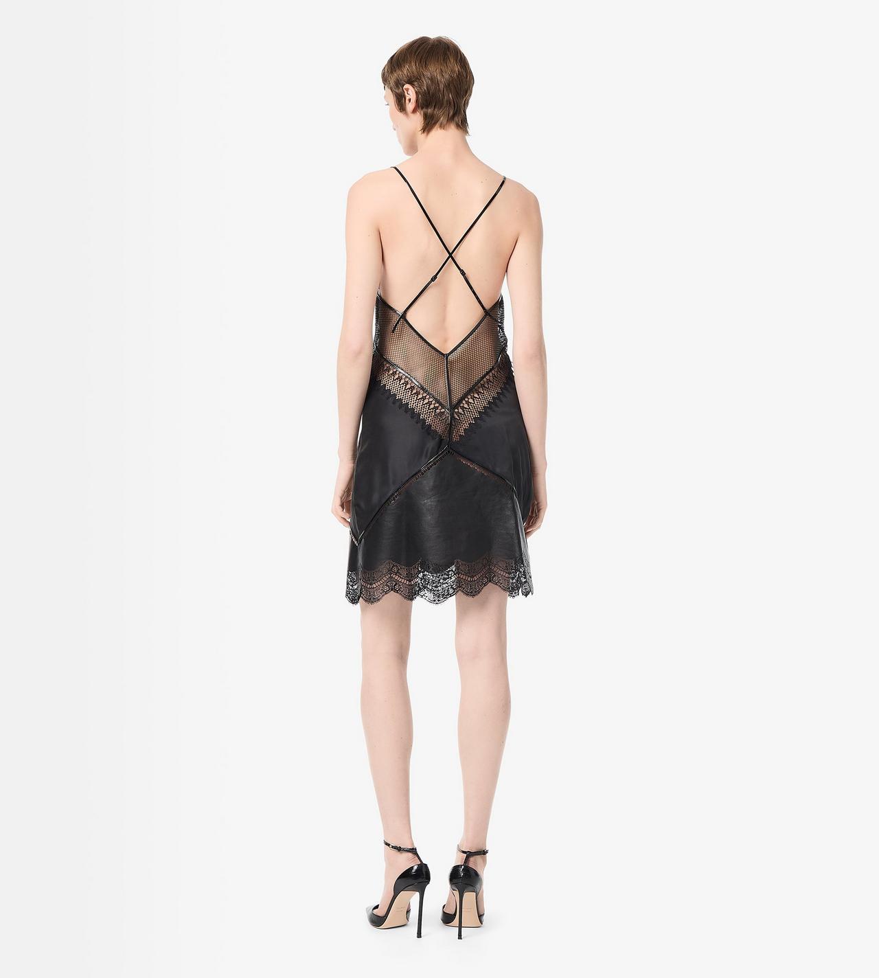 TOM FORD LEATHER BLACK LEATHER AND LACE SLIP DRESS