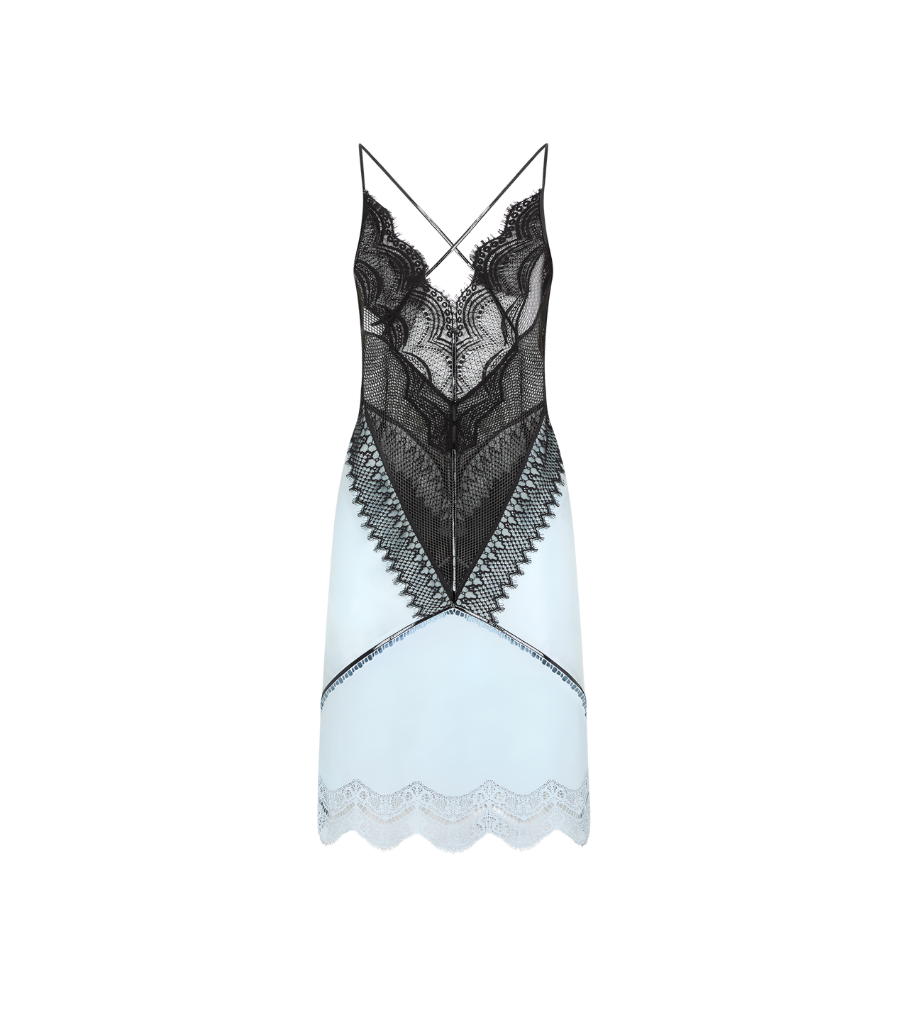 TOM FORD LEATHER BABY BLUE & BLACK LACE AND LEATHER SLIP DRESS