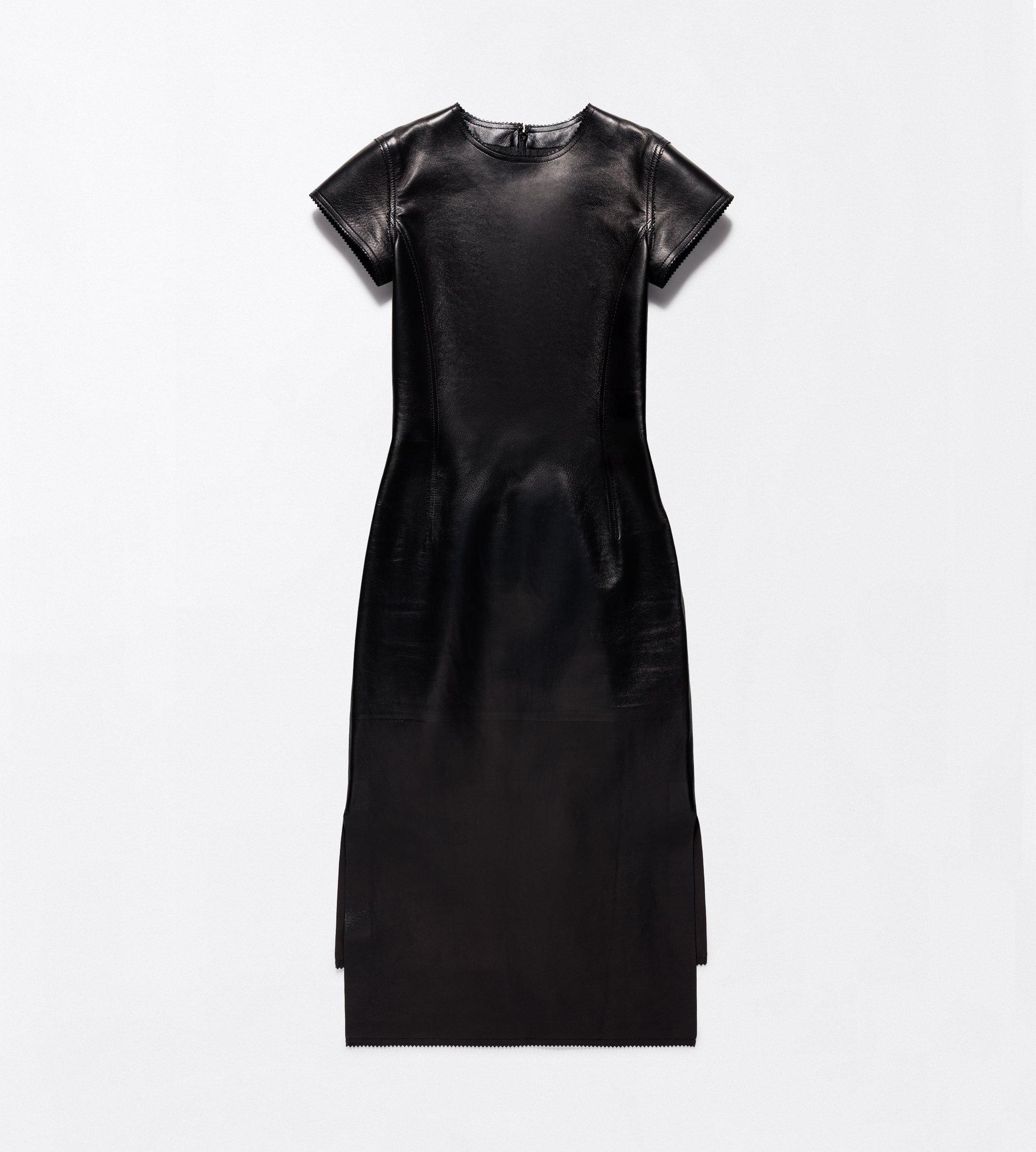 ASYMMETRICAL LEATHER DRESS WITH CAP SLEEVES
