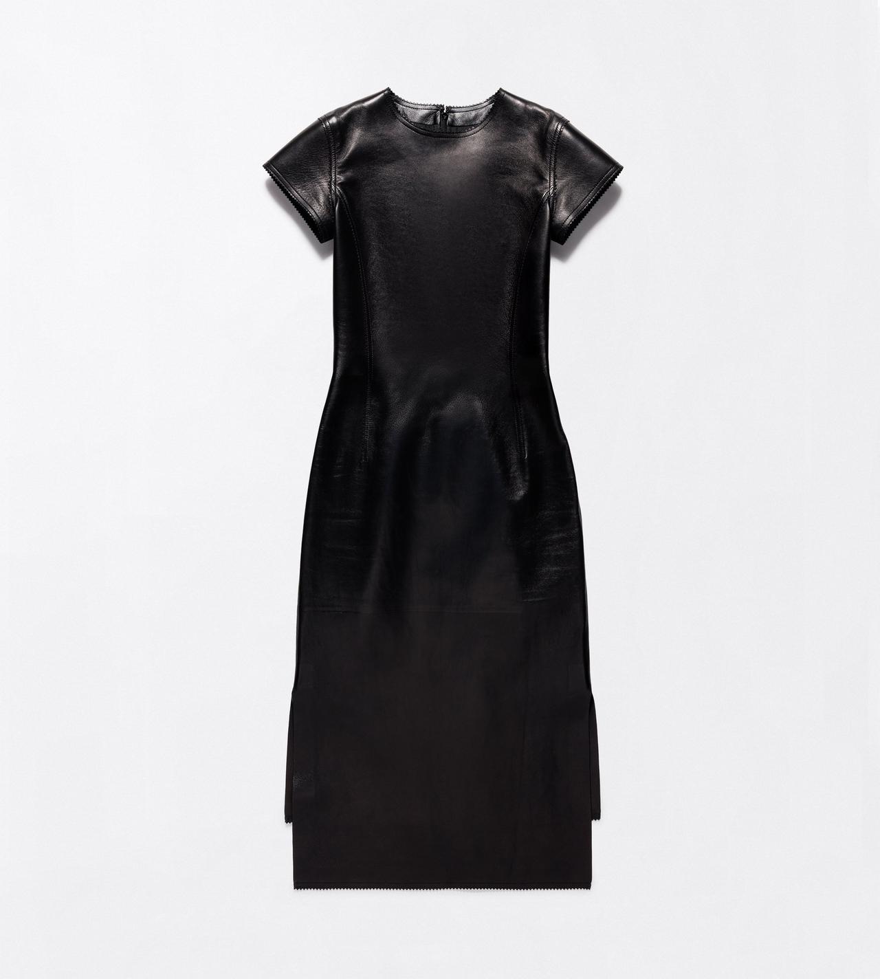 TOM FORD LEATHER BLACK ASYMMETRICAL LEATHER DRESS WITH CAP SLEEVES