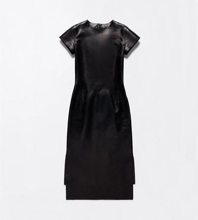 TOM FORD LEATHER BLACK ASYMMETRICAL LEATHER DRESS WITH CAP SLEEVES