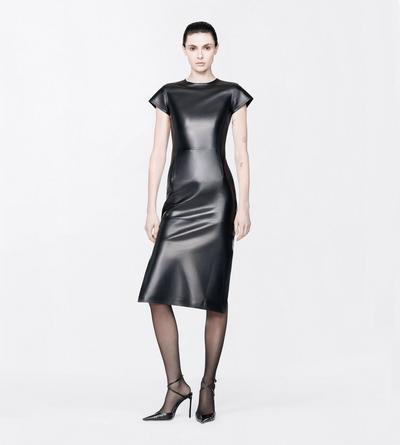 TOM FORD LEATHER BLACK ASYMMETRICAL LEATHER DRESS WITH CAP SLEEVES