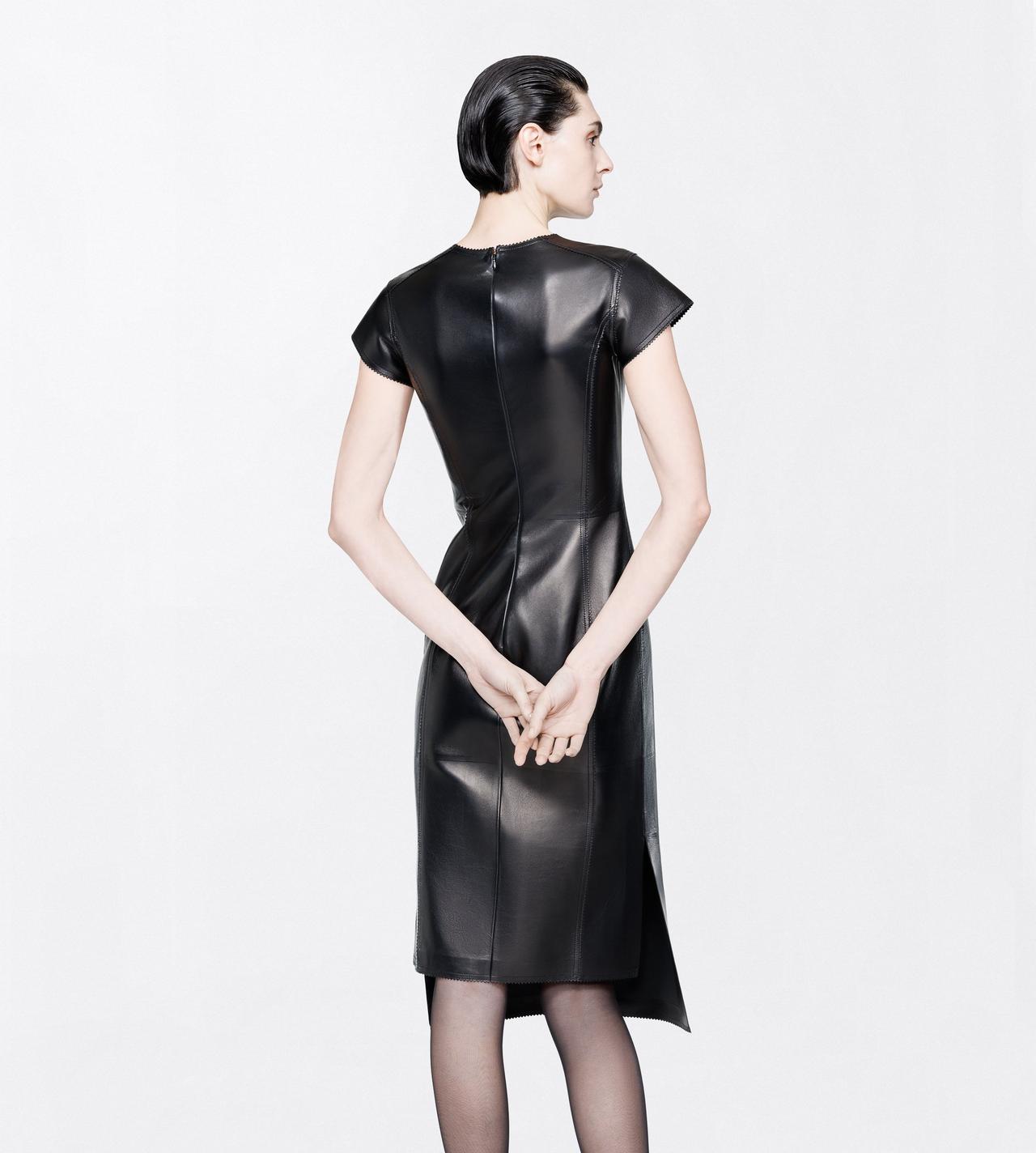 TOM FORD LEATHER BLACK ASYMMETRICAL LEATHER DRESS WITH CAP SLEEVES