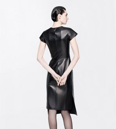 TOM FORD LEATHER BLACK ASYMMETRICAL LEATHER DRESS WITH CAP SLEEVES