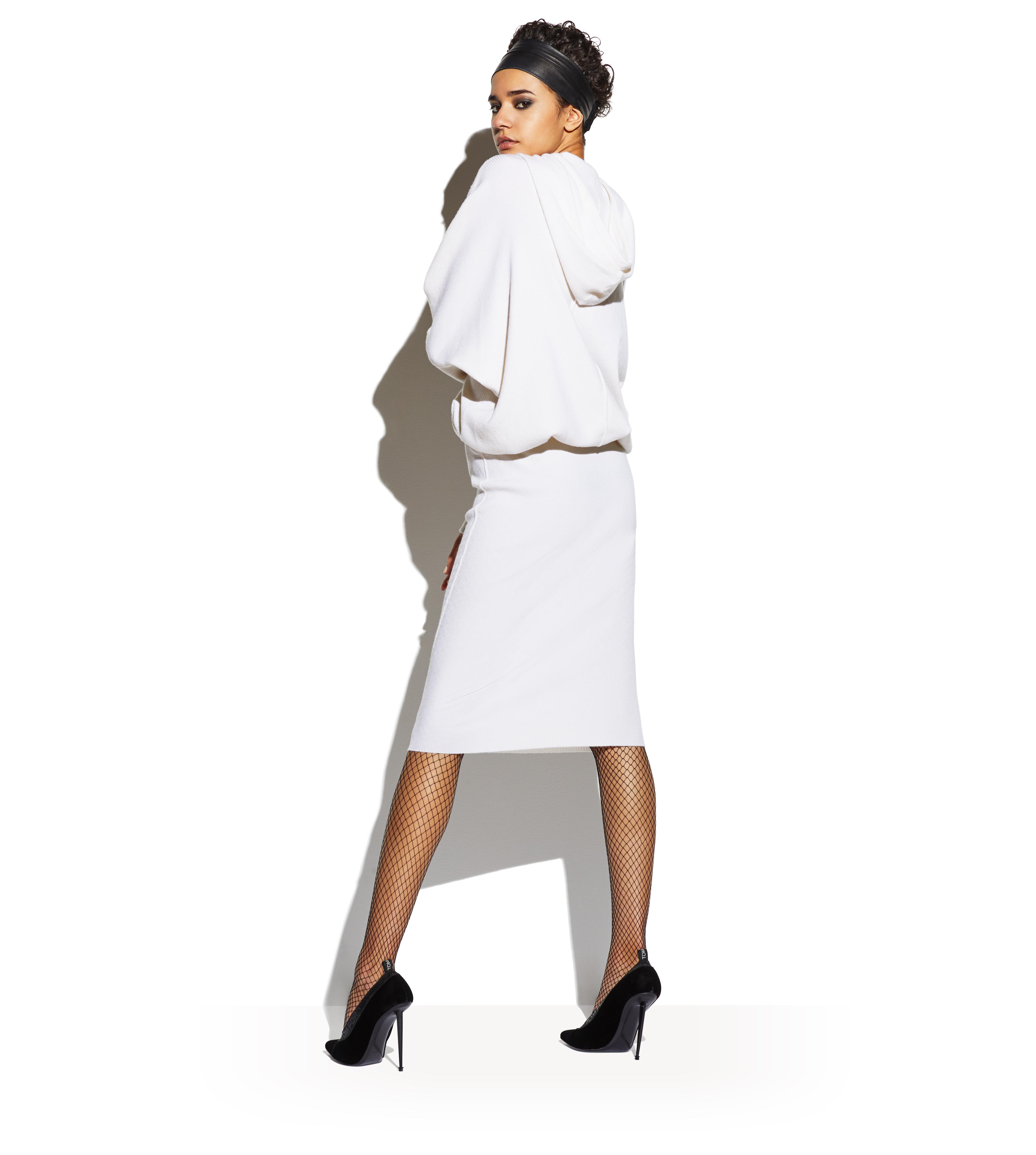 STRETCH CASHMERE RIB HOODED DRESS