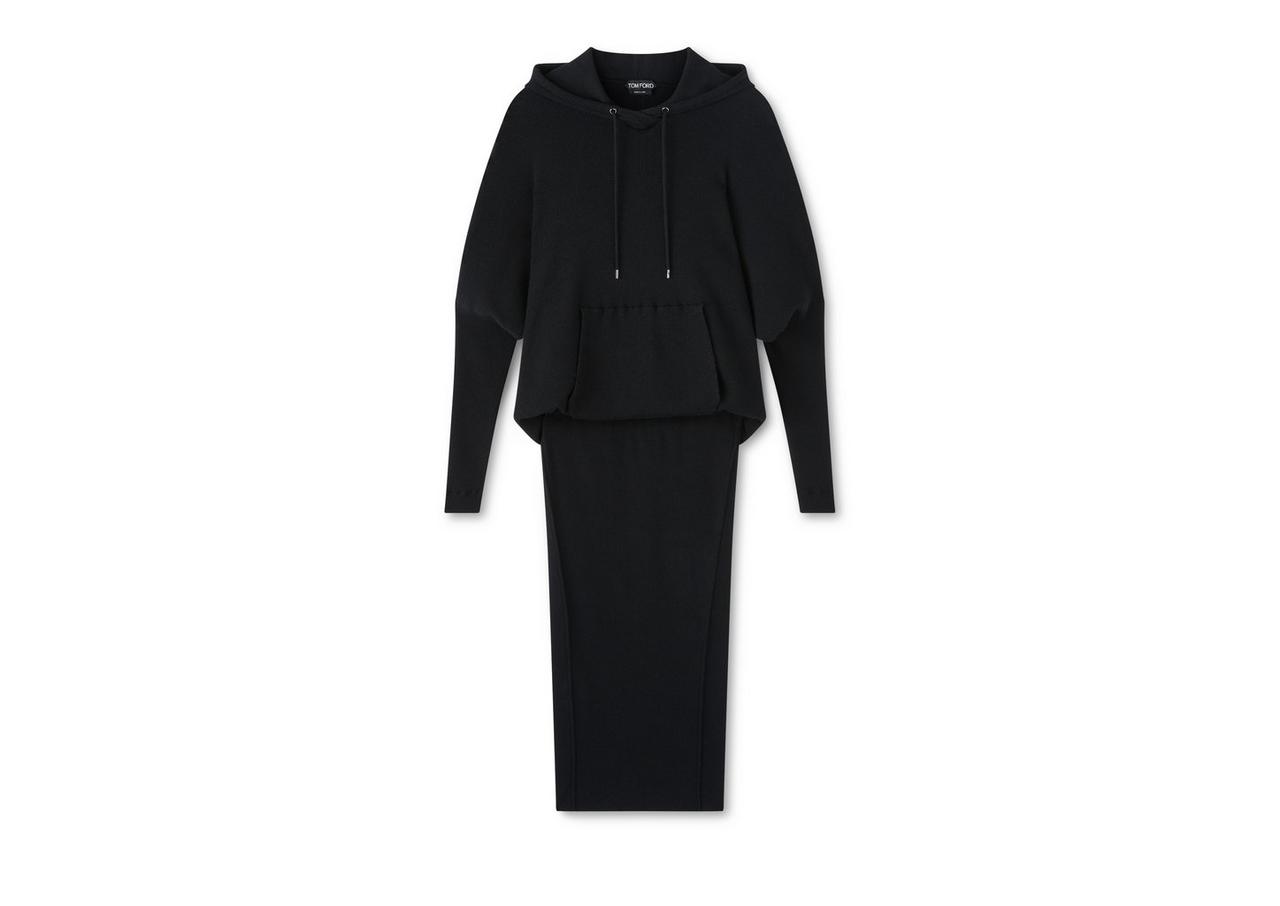 STRETCH CASHMERE RIB HOODED DRESS image number 0