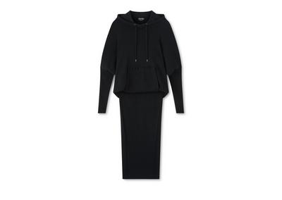 STRETCH CASHMERE RIB HOODED DRESS image number 0