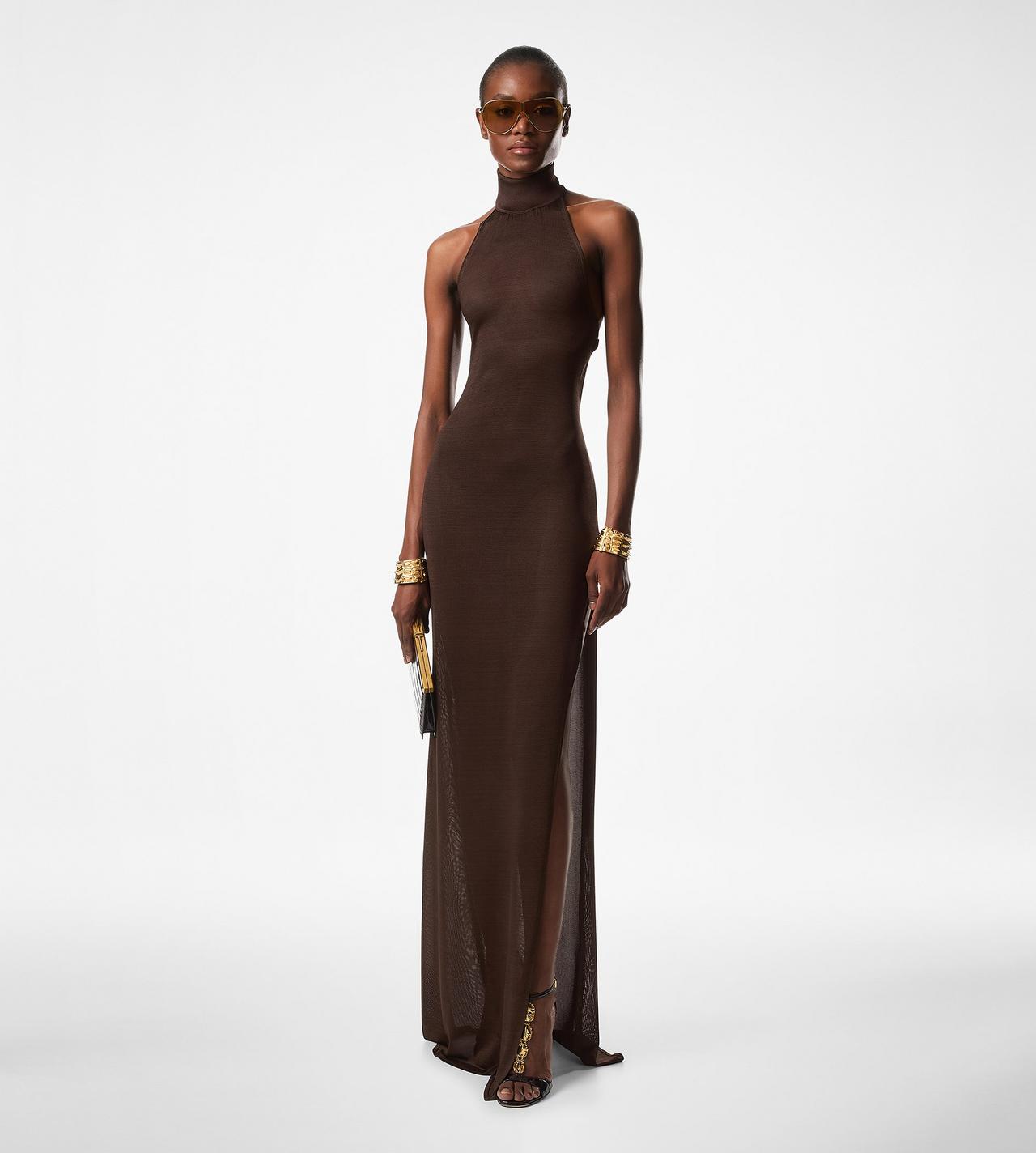 JERSEY HALTERNECK KNIT EVENING DRESS