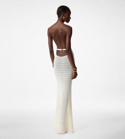 OPENWORK KNIT HALTERNECK EVENING DRESS image number 3