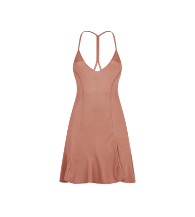 EMBROIDERED SLINKY VISCOSE KNIT SLIP DRESS